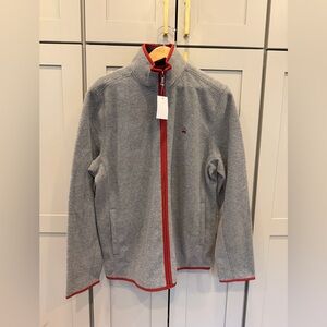 Brooks Brothers Heather Gray Fleece Jacket with Red Detail